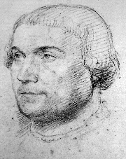 Erasmus. Tekening uit de school van Clouet. Mus�e Cond�, Chantilly