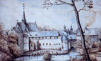 ingekleurde tekening door Lucas van Uden, 17de eeuw