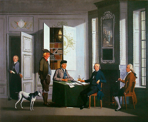 notaris Buijsing (rechts) in zijn kantoor