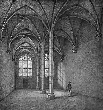 Grote zaal van de middeleeuwse universiteit van Orléans,
gravure van W. Forbes-Leith, 1915.
Enige nog bestaande onderdeel van de oude universiteit,
genaamd: salle des thèses (promotiezaal)
