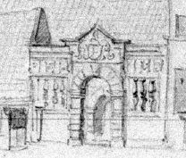 Boshuisengasthuis voormalige buitenpoort volgens Gardenier Visscher 1790