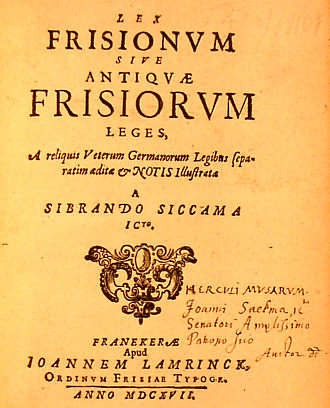 Lex Frisionum,
Franekerae, Ioannes Lamrinck, 1617
