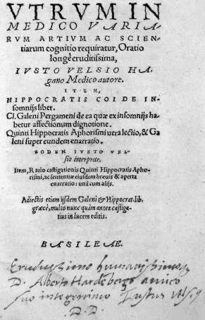 Utrum in medico variarum artium et scientiarum cognitio requiratur - Bazel 1543