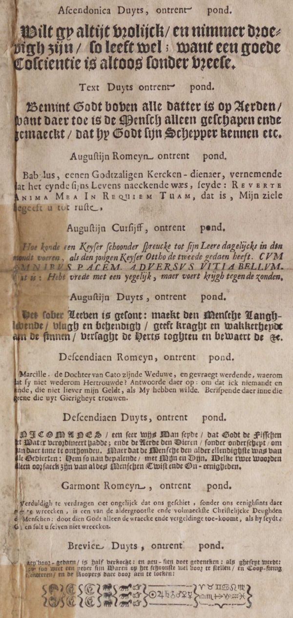 Proeven van verscheydene soorten van letteren
ter druckerye van de E. Burgemeester Gerryt Colckman
Dokkum 1680; Tresoar Pl 507