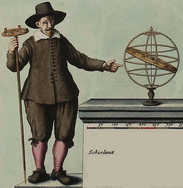 een landmeter op een kaart van Schieland